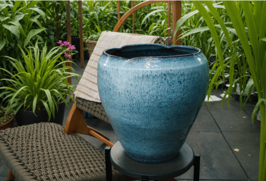 Blauw witte pot zijaanzicht